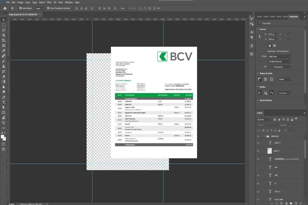 Modèle Word et PDF d'extrait de compte société Banque BCV template Modèle Word et PDF d'extrait de compte société Banque BCV template